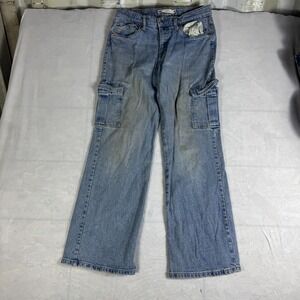 Levi's Womens Wide‎ Leg Cargo Jeans Light Blue Denim Y2K Straight Leg Size 16